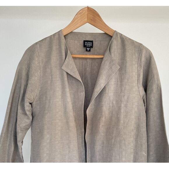EILEEN FISHER Taupe Silk Linen Open Jacket Sz PP Minimal Luxe - Picture 3 of 15